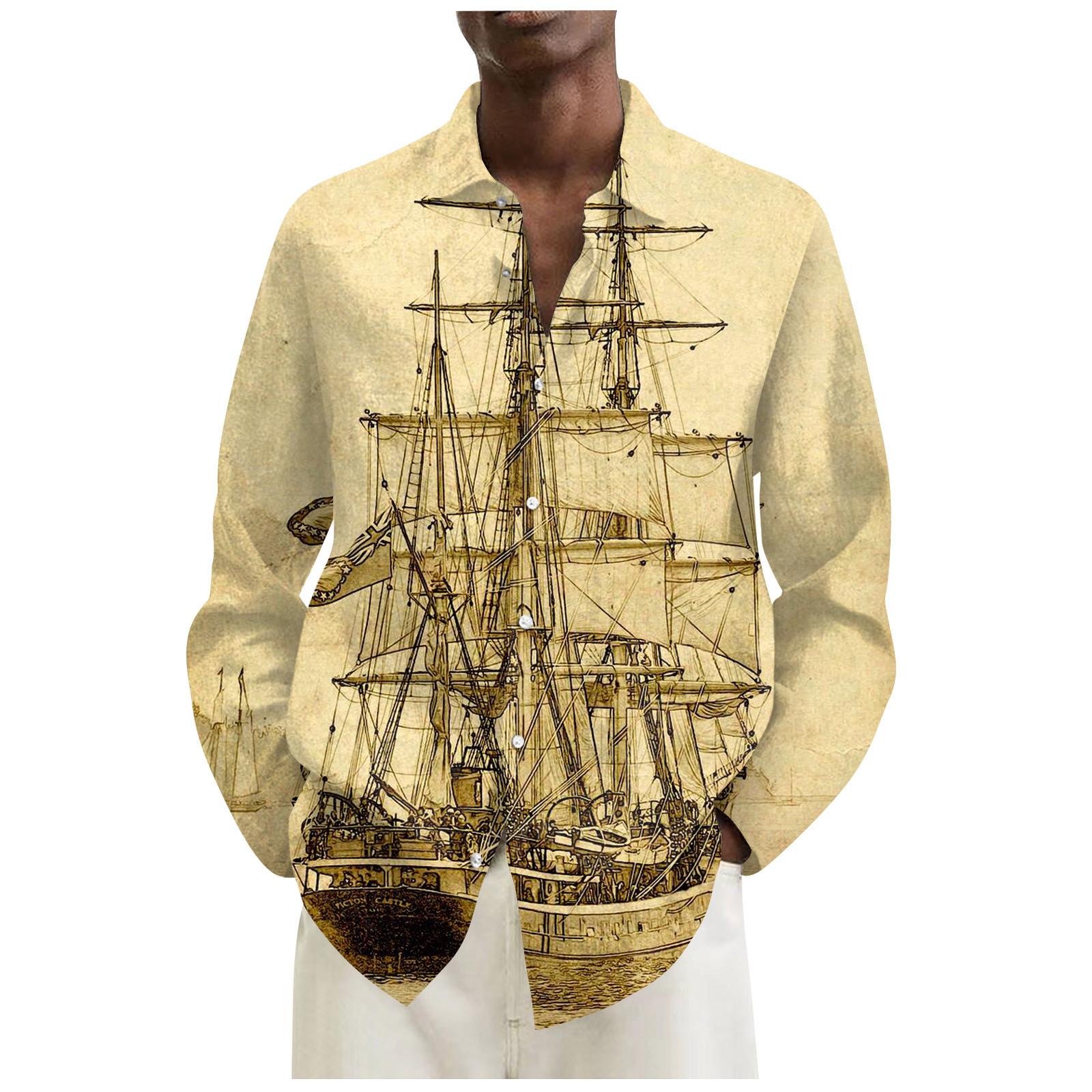 

Hawaiian Shirt For Men Summer Printed Casual Button Down Beach Long Sleeve Shirts XXXXL жовтий