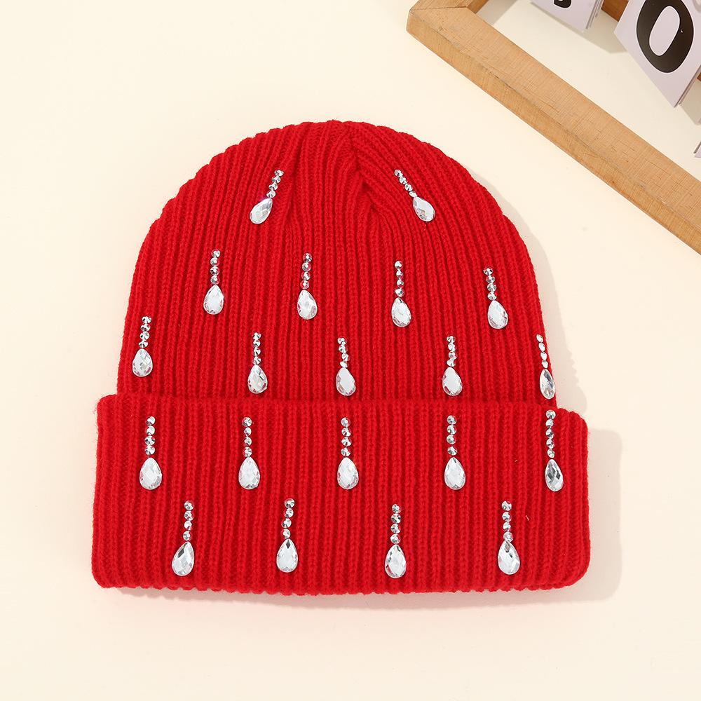 New European and American Pearl Flash Diamond Knitted Hat Double-layer Outdoor Warm Personalized Street Wool Hat Wholesale