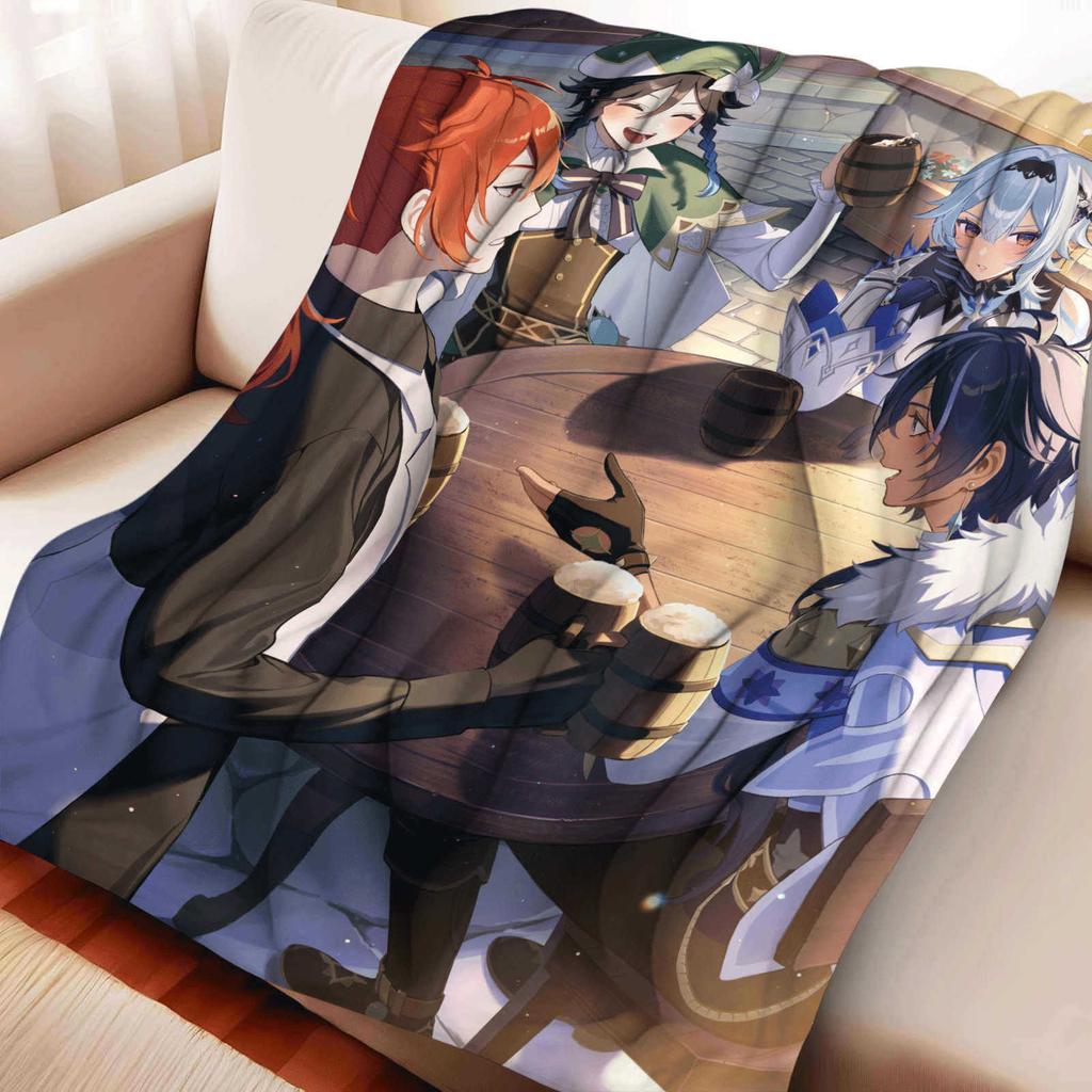 Cartoon Gesnhin Impact Kaeya Alberich Flannel Blanket Cover Warmth Soft Anime Blanket Multifunctional Decor Universal Blankets