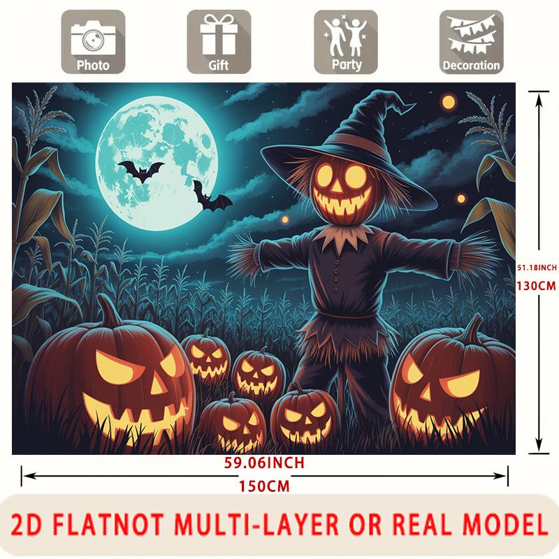 Party Backdrop Halloween Flat Scary Pumpkin Scarecrow Multi Layered Celebrations Event Photo Background Front Door Decor