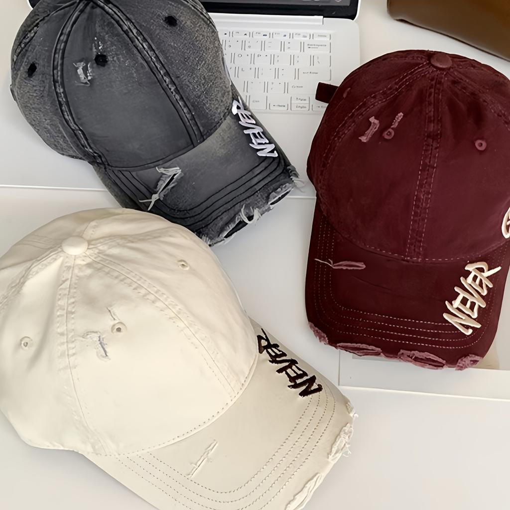 1pc a Distressed American-Style Baseball Cap Featuring Side Embroidery And a Curved Brim a Versatile Duckbill Hat for Streetwear