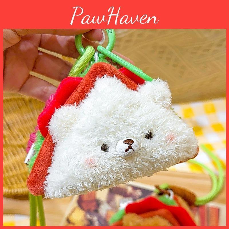 Cute Plush Bear Sandwich Keychain With Durable Rope For Bag Gifts Accessories