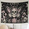 Gothic Butterfly Skull Tapestry – Witchy Wall Decor with Mushrooms Crystals Moons and Floral Moth Vibe for Dark Boho and Occult Style