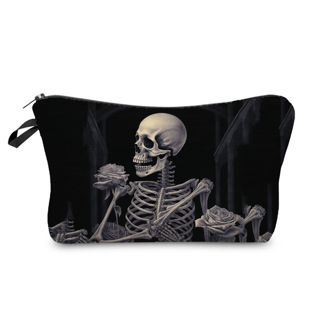 Women Skull Print Cosmetic Bag Toiletries Organize Travel Storage Case 6359