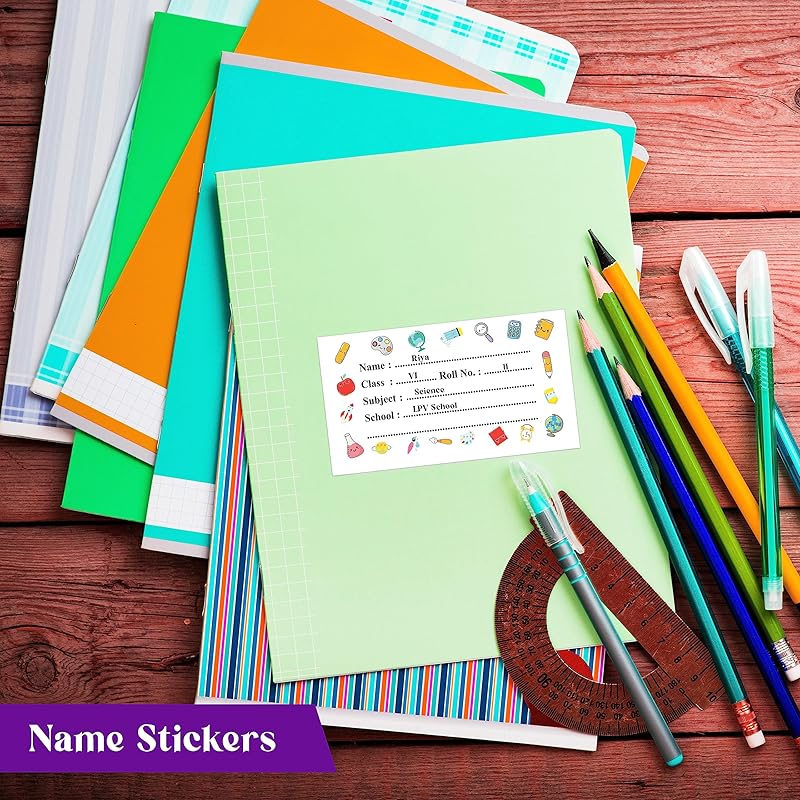 Clickedin (Pack Of 80Pcs) School Copy Notebook Name Stickers Attractive Medium Size Label 80 * 45 Mm 0