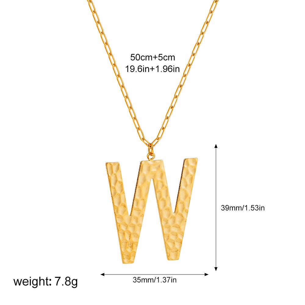 

Vintage Golden Color Large Initial Necklace for Women Flat Hammered Texture Letter Pendant Necklaces Collar Zircon Girls Gift