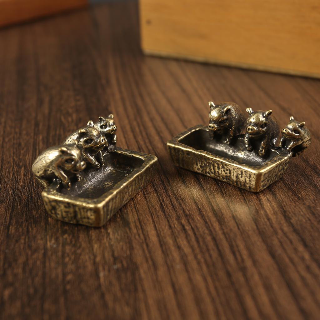 Tang Teng Brass Three Small Pig Trough Retro Sand Turning Process Desktop Small Ornament Tea Pet Crafts Gift Handle