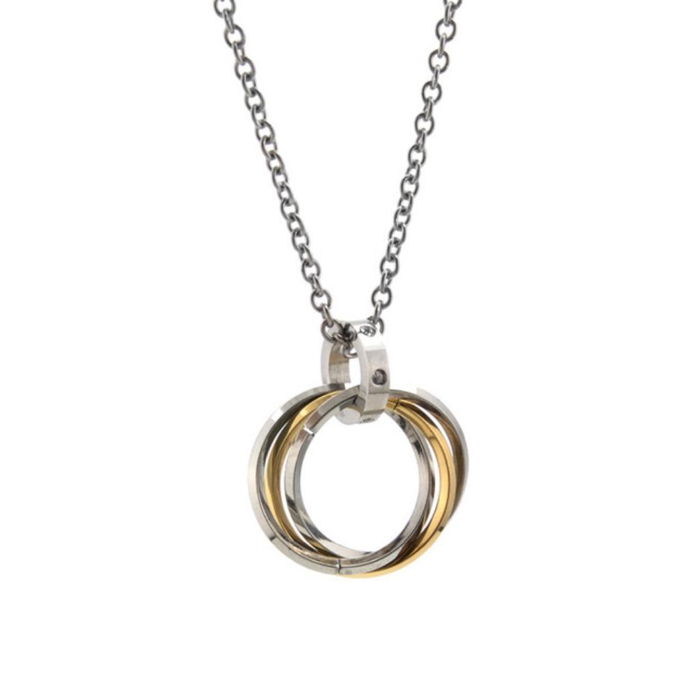 Stainless Steel Three-ring Necklace, Simple and Non-fading Men's Hip-hop Wind Titanium Steel Diamond Pendant Jewelry
