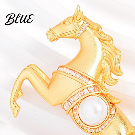 Gold Horse Brooch Faux Pearl Lapel Pin Chinese Zodiac
