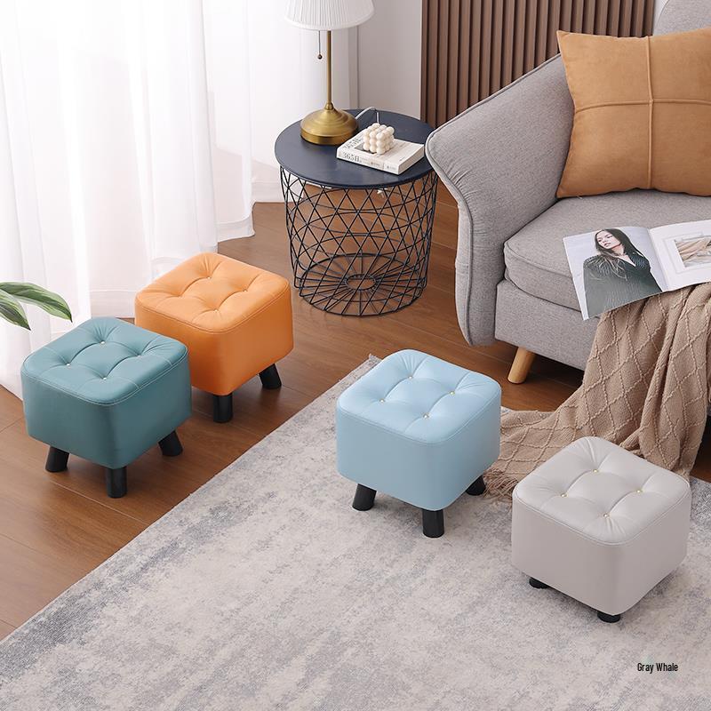 Solid Wood Footstool: Creative Tech Fabric, Multi-Use Coffee Table or Sofa Stool for Living Room