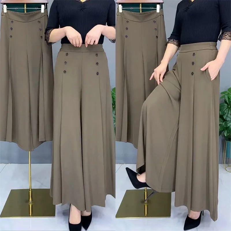 Calças Culottes Casuais de Nove Pontos de Perna Larga e Cintura Alta para Emagrecer para Mulheres Primavera/Verão