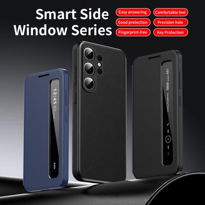 Window View Clear Intelligent Flip Cover For Samsung Galaxy S26 Ultra S25 Plus S22+ 5G A36 Z FOLD 7/6/5/4/3 Flip-free Smart Chip Leather Case