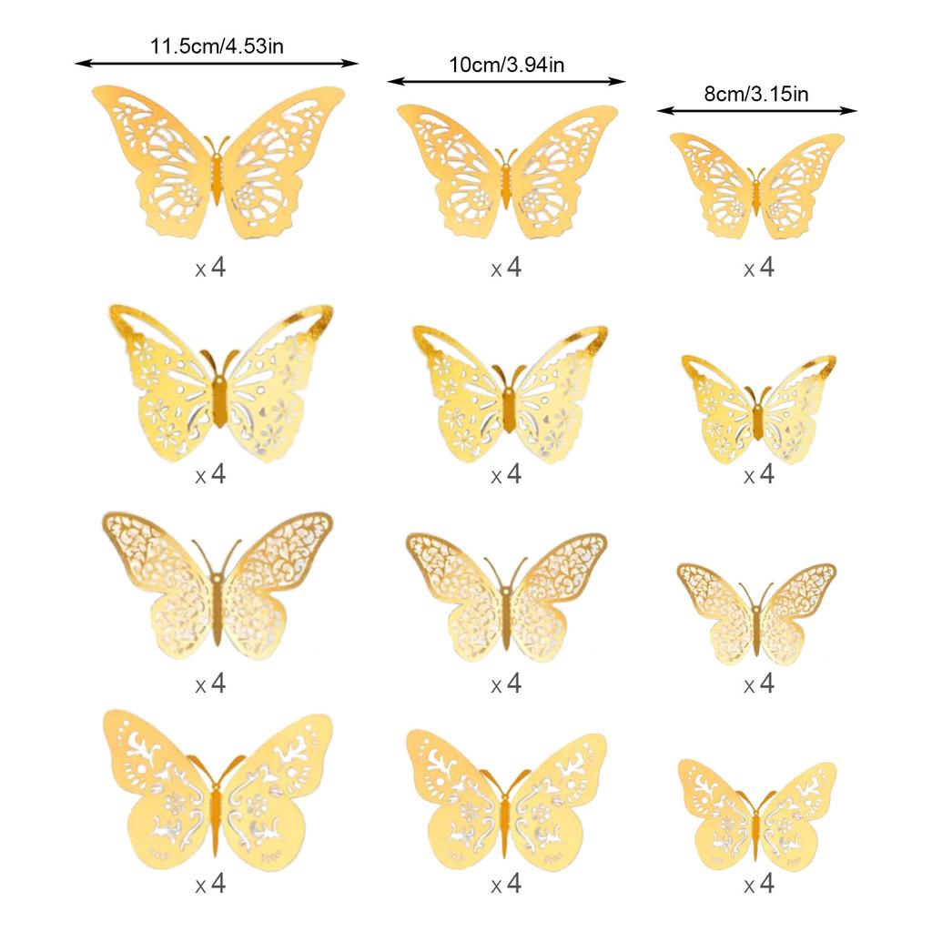 48 Pcs Silver Butterfly Decorations Butterfly Wall Decor 3D Butterfly Party Decorations Butterflies for Bouquet Cake Decorating