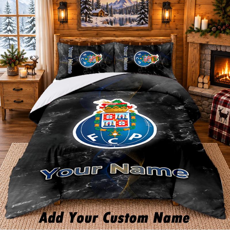 FC Porto Pattern Bedding 3Pcs Set Custom Name, Bed Sheet And Pillowcases For Home Bedroom