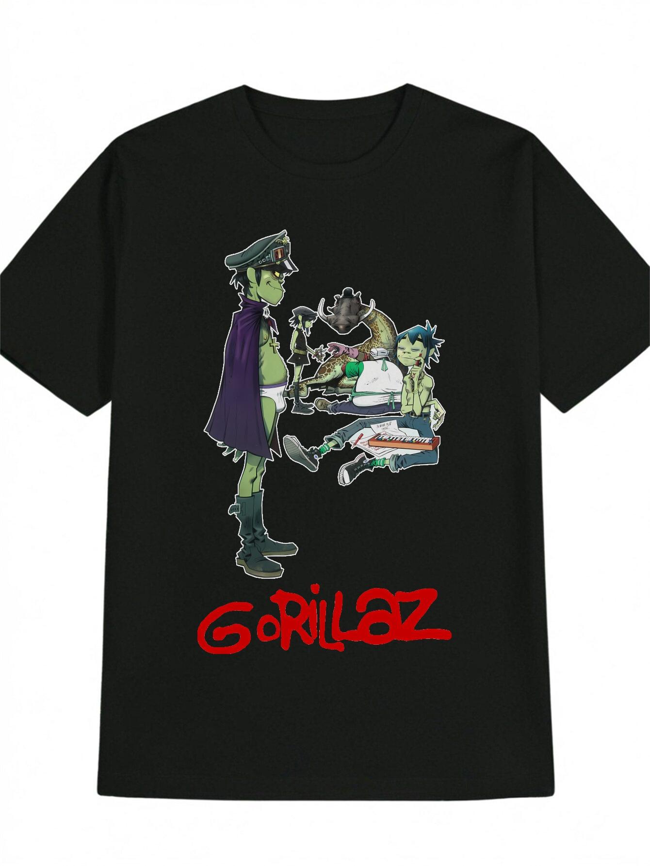 Casual Graphic T-shirt - Black with Green Monster & Purple Cape Print S