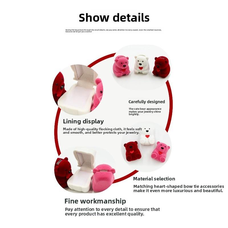 Bear-shaped tail ring box, earring box, animal cartoon jewelry packaging box, korean jewelry box