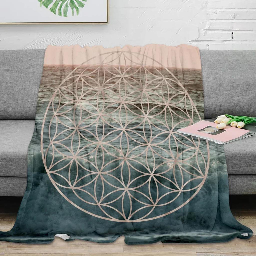 Flower of Life Sacred Geometry Star Cluster Flannel Blankets Print Mandala Religious Soft Throw Blankets for Sofa Plush Quilt