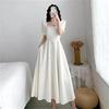 Hepburn Style Black Slimming Summer Dress for Women - Square Neck, Over-the-Knee