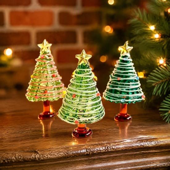Seasonal Home Festive Ornament Glazed Christmas Tree Figurine, Colorful Miniature Xmas Decor, Handcrafted Exquisite Gift for Colleagues Glass