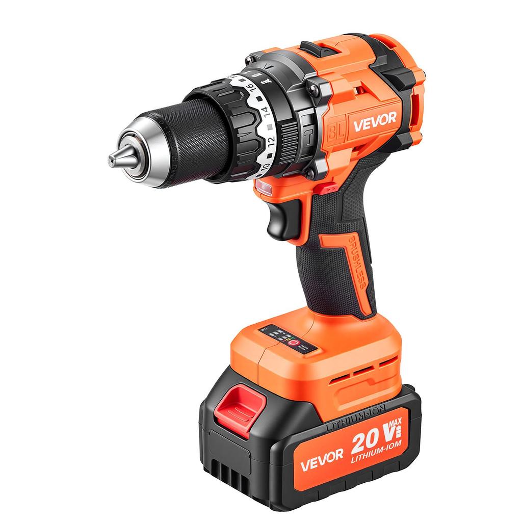 VEVOR Hammer Drill 20V 1/2 in 24000 IPM Brushless Cordless Impact Drill Kit, for Drilling Wood Metal Screw Driving