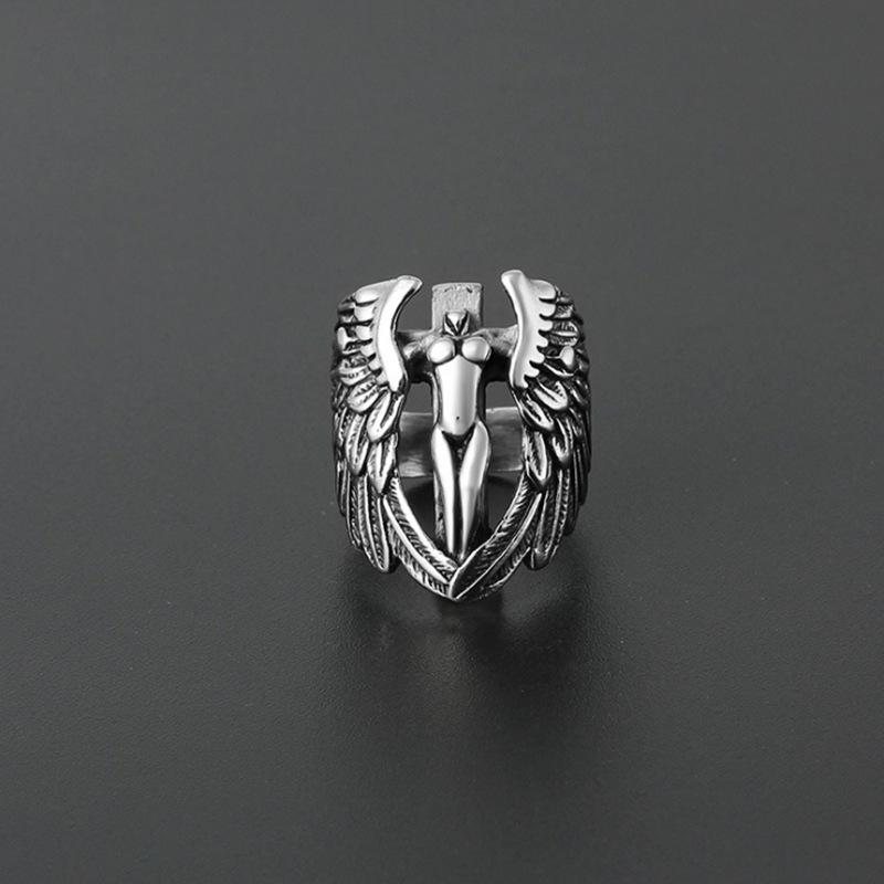 Winged Angel Cross Vintage Wings Open Ring