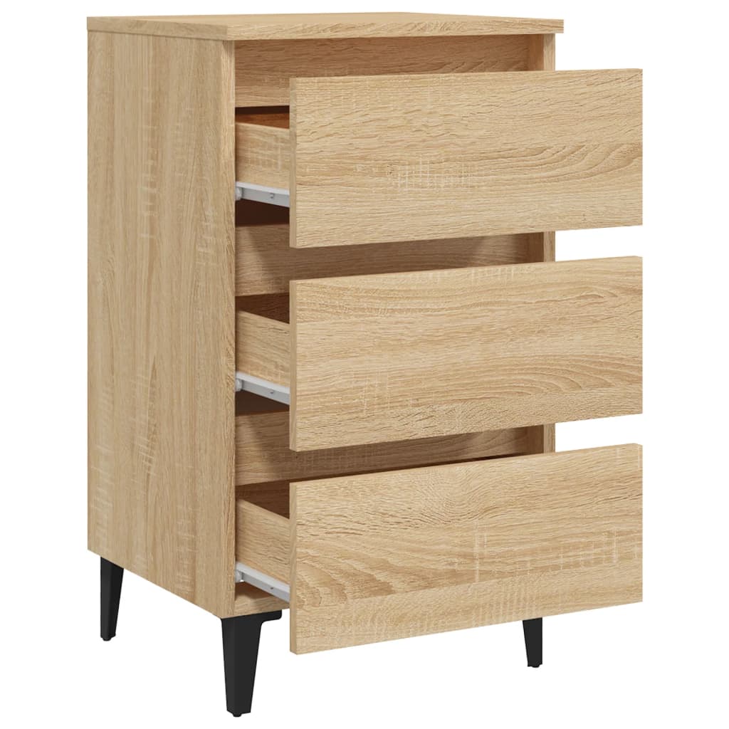 Nightstand with Metal Legs Sonoma Oak Finish 40 x 35 x 69 cm