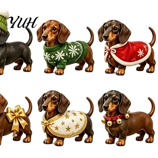 Hunde-Thema Feiertagsgeschenk 2026 Weihnachten Dackel Adventskalender, 24-Tage Countdown Spielzeugset mit Mini-Box-Figuren, Acryl-Ornament-Sammlung,