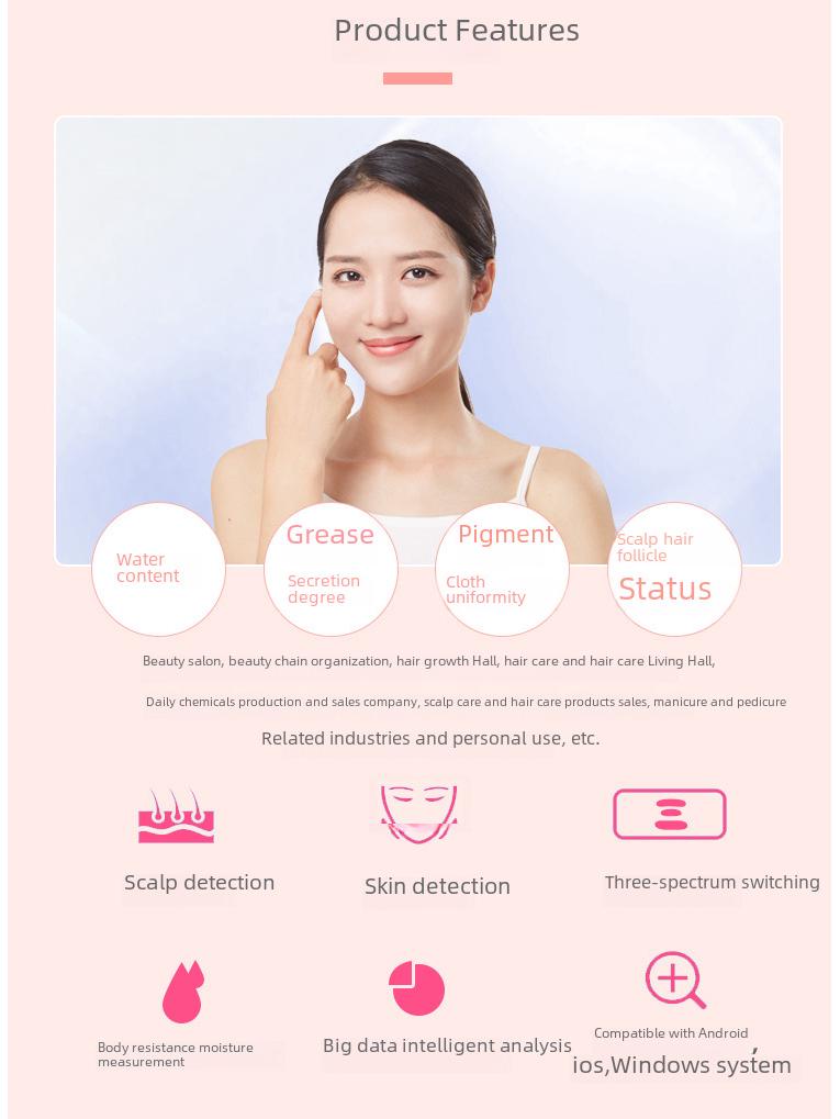 Tragbarer UV-Haut- und Kopfhautanalysator mit Haar- und Follikelerkennung