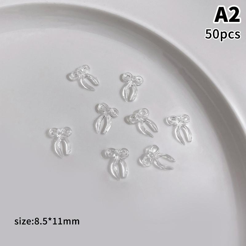 50Pcs Transparent Colorful Ribbon Bows Nail Art Decorations Accessories Minimalist Jelly Bowknot Resin Nail Charms Diy Crafts