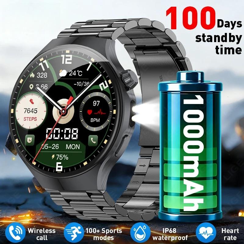 2026 New Military 1000mAh Battery Men's Smart Watch For Men Health Monitoring Bluetooth Call 100+ Sports Mode Flashlight Sport Fitness Smartwatch