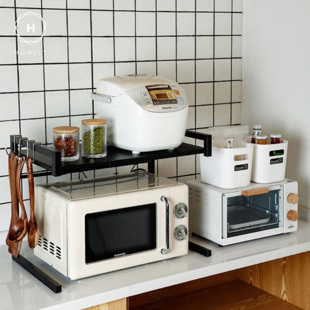 Homlly 2 Tier Expandable Adjustable Width Kitchen Microwave Oven Storage Rack Shelf
