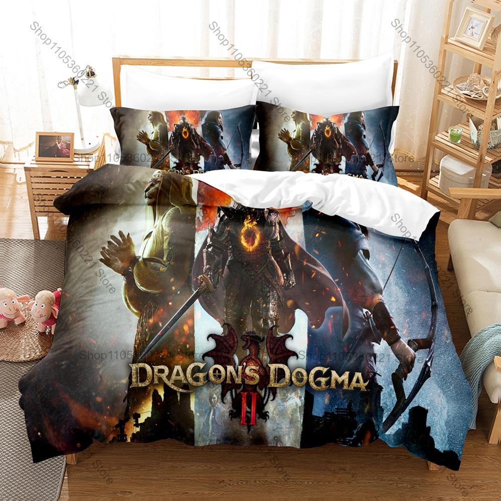Dragon's Dogma 2 Arisen Pawn Fantasy RPG Game 3D Print Bedding Set Duvet Cover 2 Pillowcases Soft Polyester Bed Linen For Gamers