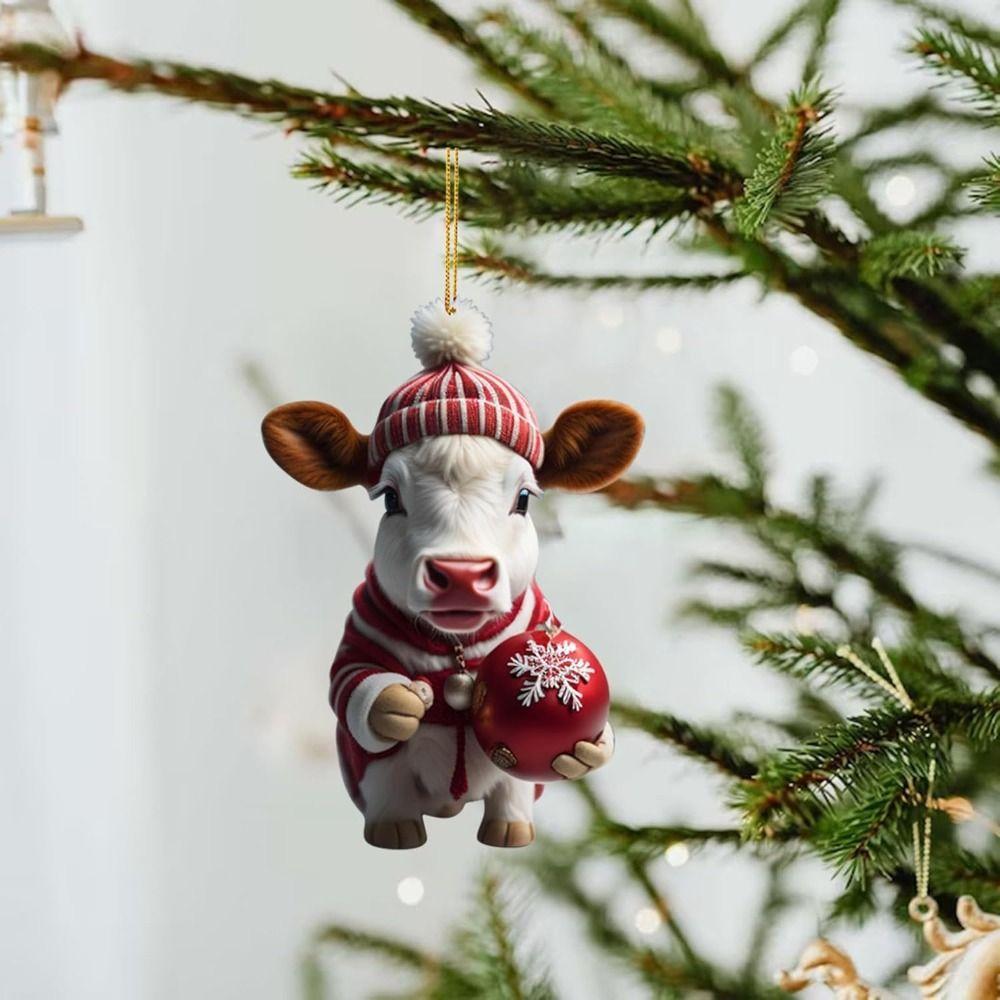 Flat Cow Christmas Tree Ornament Cartoon Car Rear View Mirror Pendant  Christmas