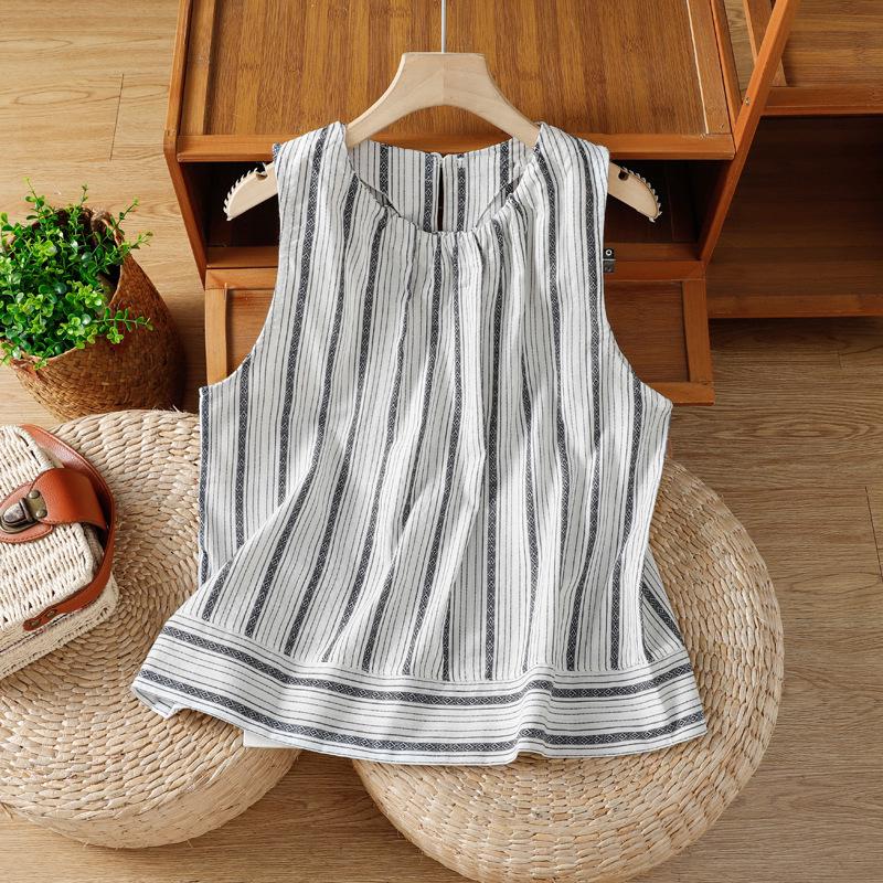 Premium Women s Vertical Stripe Vest – Korean Style Loose Summer Top 2025 XL
