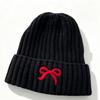 Embroidery Bow Knitted Beanie Cap Cold Proof Kids Knitted Hat cute Baby Knit Hat  Girls