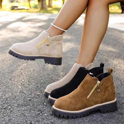 Damen Weite Weite Runde Zehenpartie Stiefeletten - Seitlicher Reißverschluss Klobiger Absatz Martin Stiefel für Herbst/Winter, Lässige Mode Stiefel