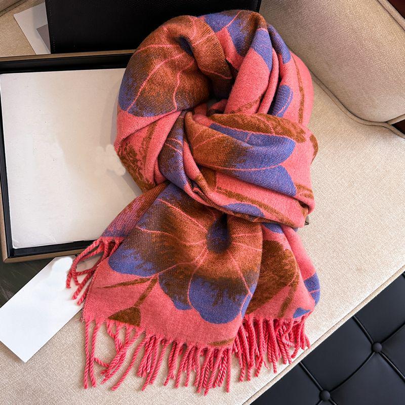 Elegant Women's Double-Sided Cashmere-Feel Scarf Shawl for Autumn & Winter - Thick, Warm, Dual-Use Neck Protection.