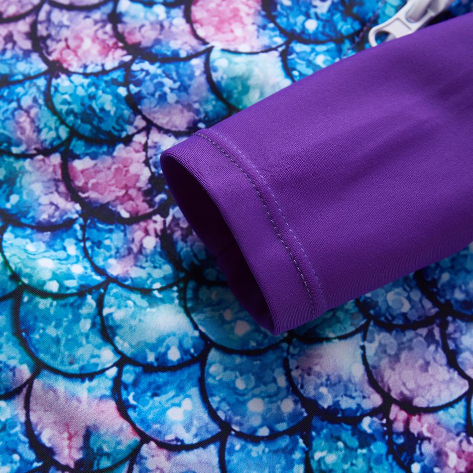 2025 Girls' Long Sleeve Fish Scale One-Piece Swimsuit with Sun Protection