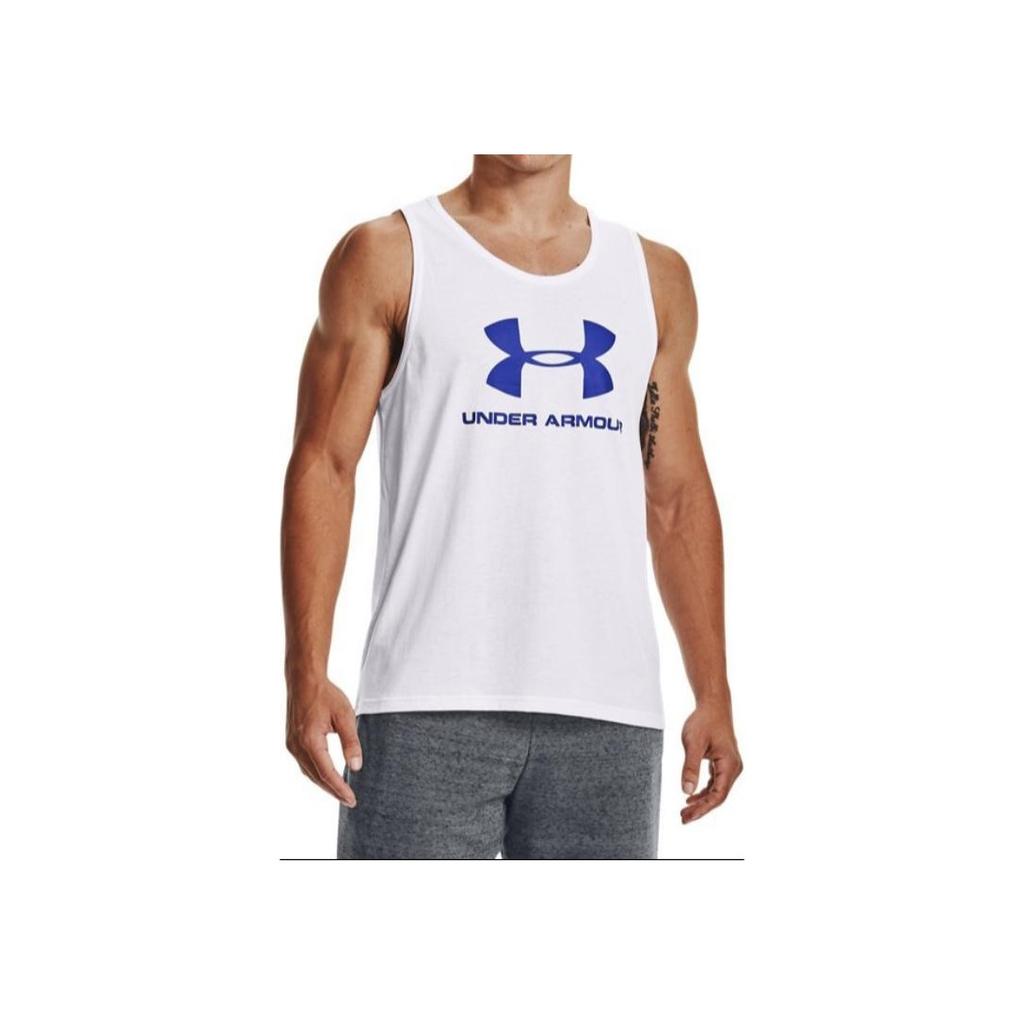 Under Armour Sportstyle Logo Print Loose Dry Training Tank Top Men Tops White 1329589-102