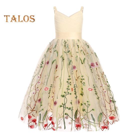 

Платье принцессы для девочки-цветочницы, платье из тюля с оборками, дышащее 5-слойное платье из тюля для свадеб и конкурсов, регулируемое платье на тонких бретельках для детей от 3 до 12 лет 6 Years шампанского