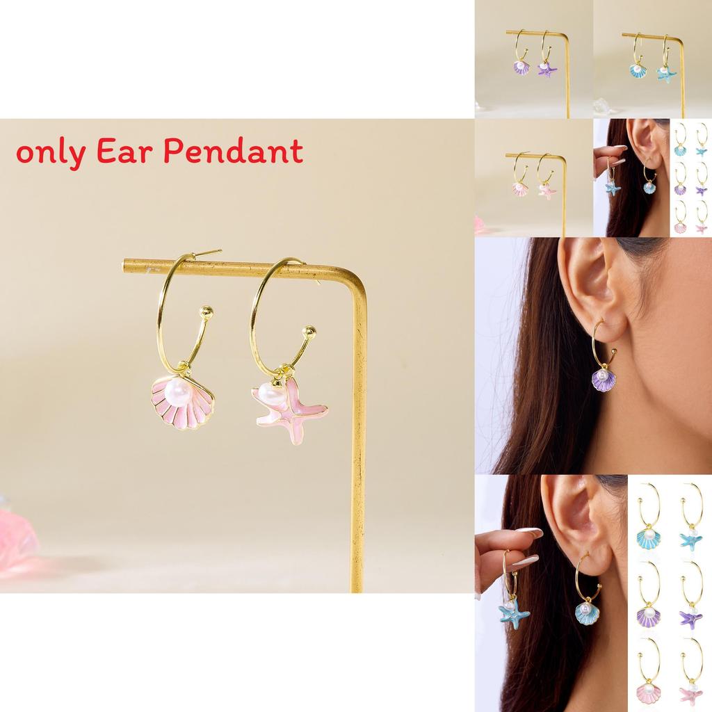 Summer Shell Pearl Drop Earrings For Women With Alloy And French Asymmetric Design