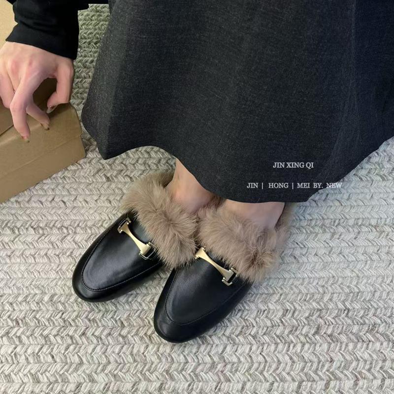 Fashion SUOJIALUN 2025 Winter New Women Fur Slipper Fashion Round Toe Slip On Mules Shoes Soft Flat Heel Outdoor Casual Furry Slides Sho