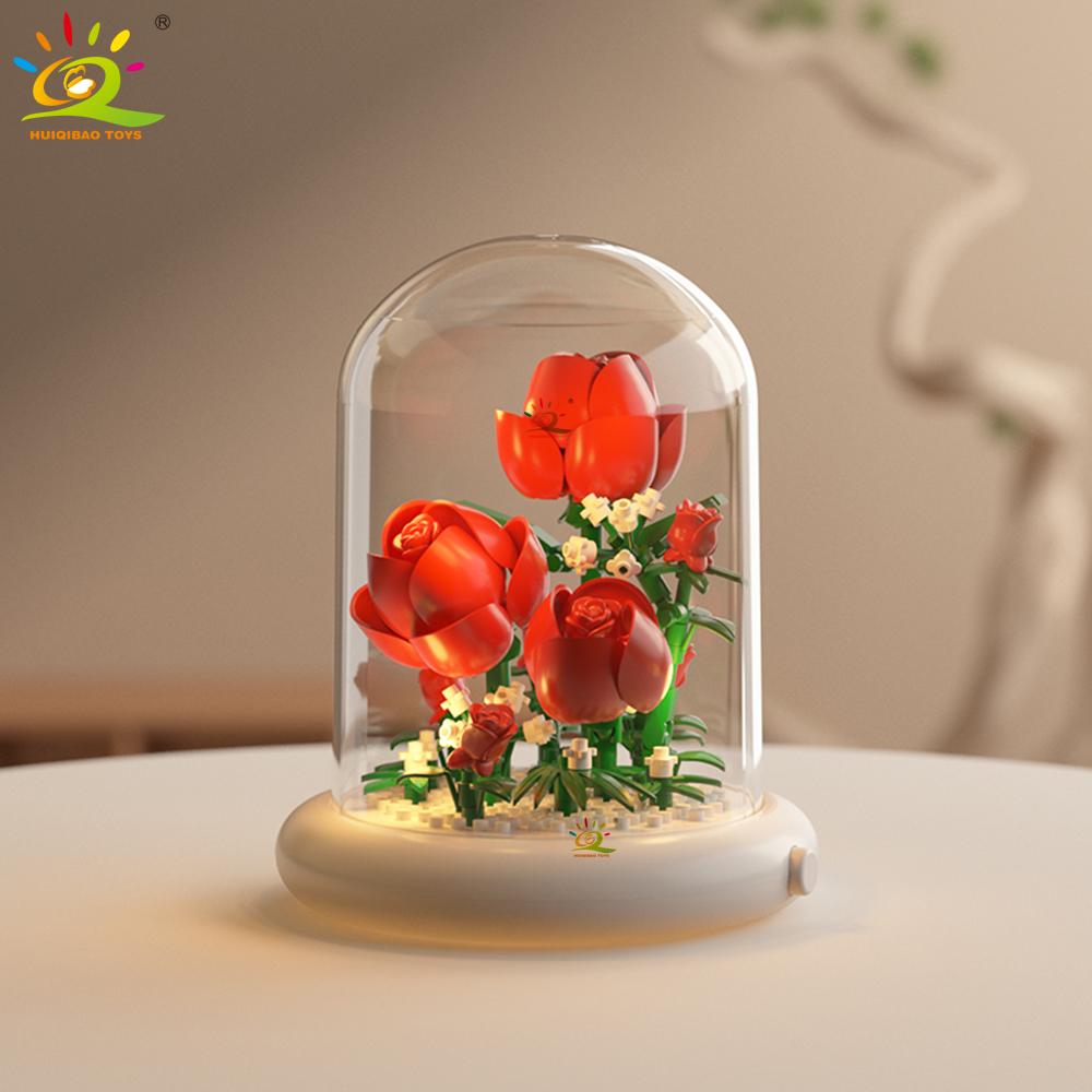 Non-Toxic Moc Eternal Bouquet Display Box Micro Building Block Flower Model Diy Home Desk Plant Decoration Brick Toy For Children
