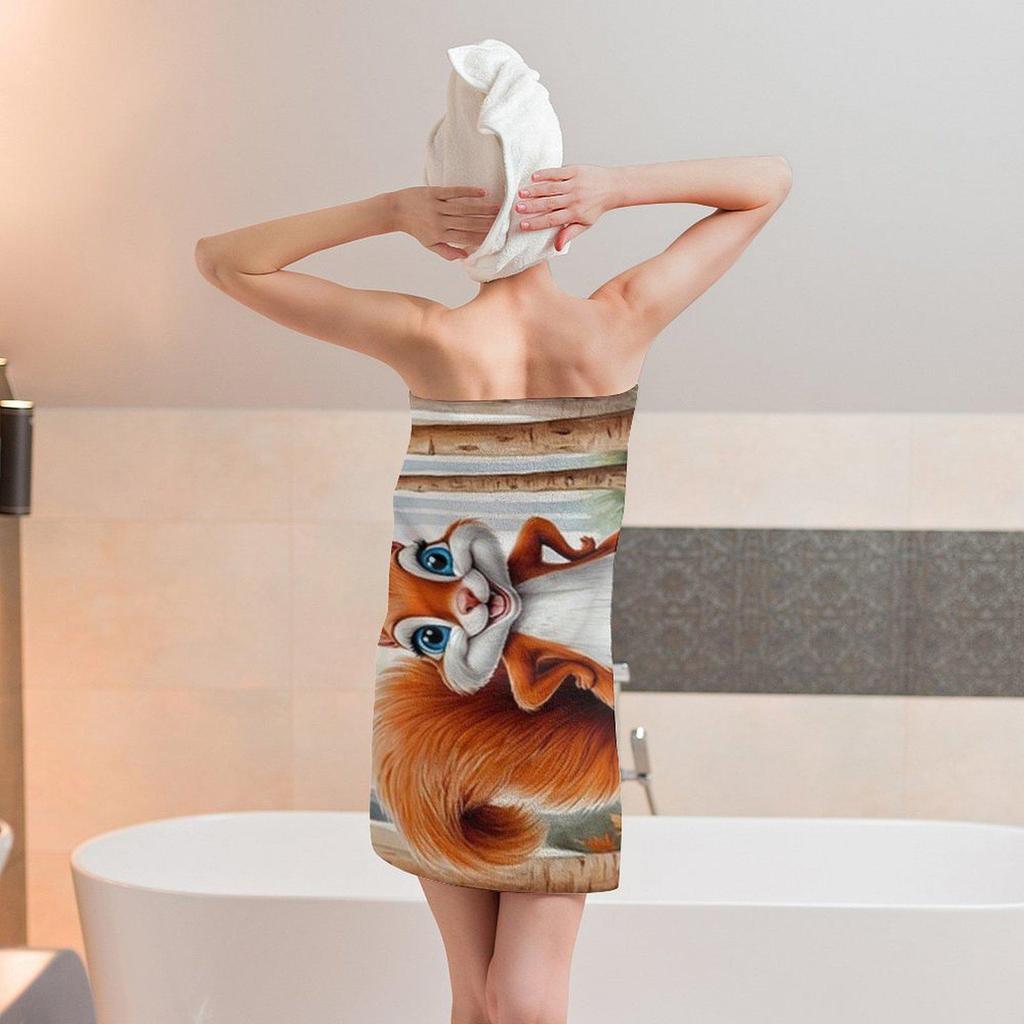 Microfiber Quick-Drying Squirrel Print Sand-Free Beach Towel and Shawl