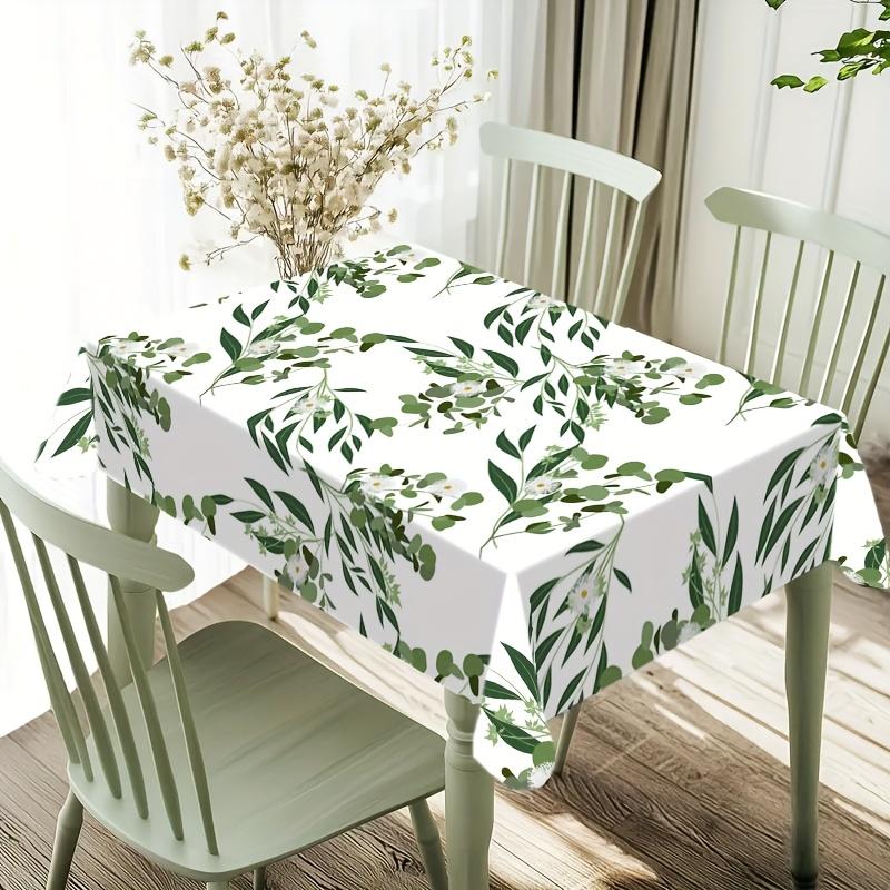 1 Rectangular Tablecloth, Spring And Summer Floral Eucalyptus Leaves Pattern Tablecloth, Suitable for Indoor And Outdoor Use, Home Kitchen Table Decor