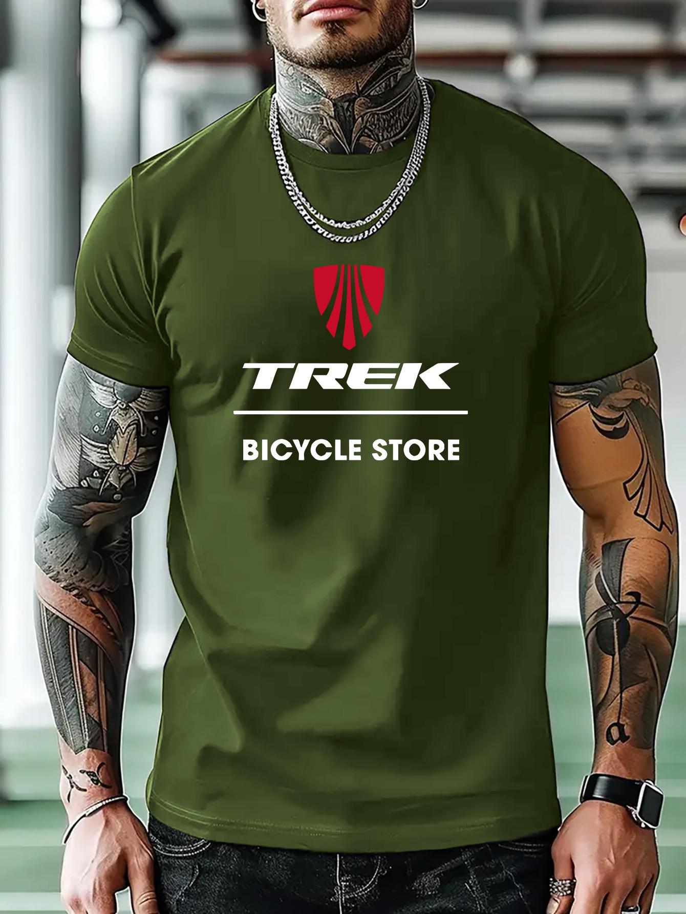 Casual Short Sleeve T-shirt with Trek Bicycle Store Graphic Print - Olive Green Geometric Design XXXL