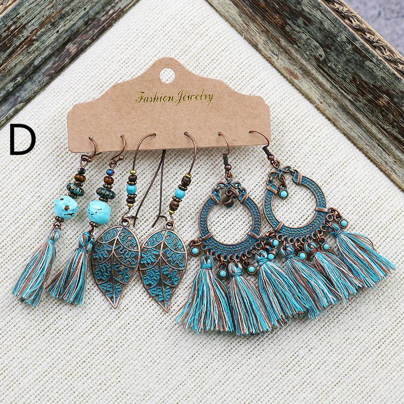 Vintage Big Round Multicolor Beaded Earrings Set for Women Ethnic Boho Tassel Feather Long Dreamcatcher Drop Earrings Jewelry