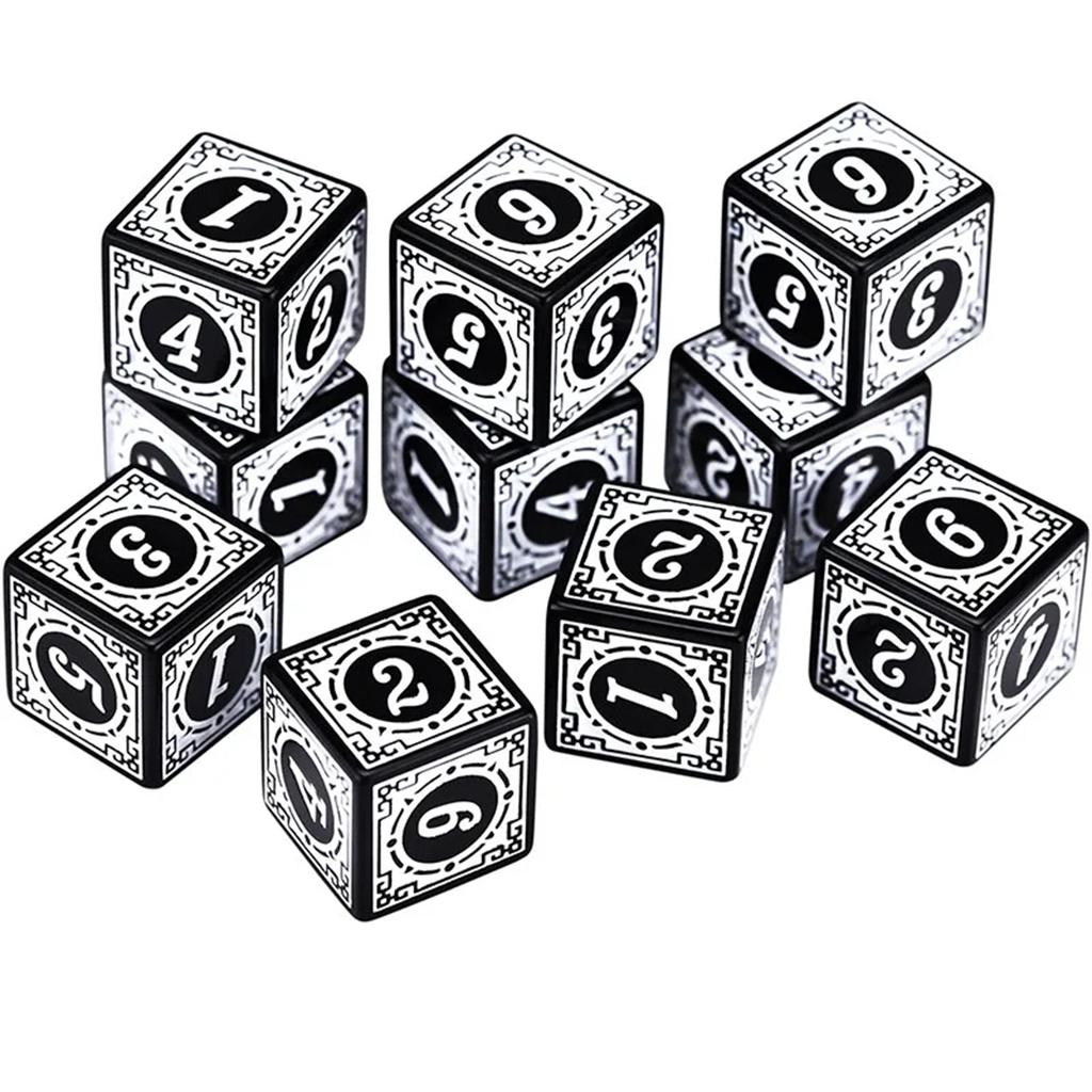 10Pcs/Set Acrylic Dice Set 6 Sided 16Mm D6 Carved Pattern Polyhedron Game Dice For Rpg Dungeons And Dragons Board Game
