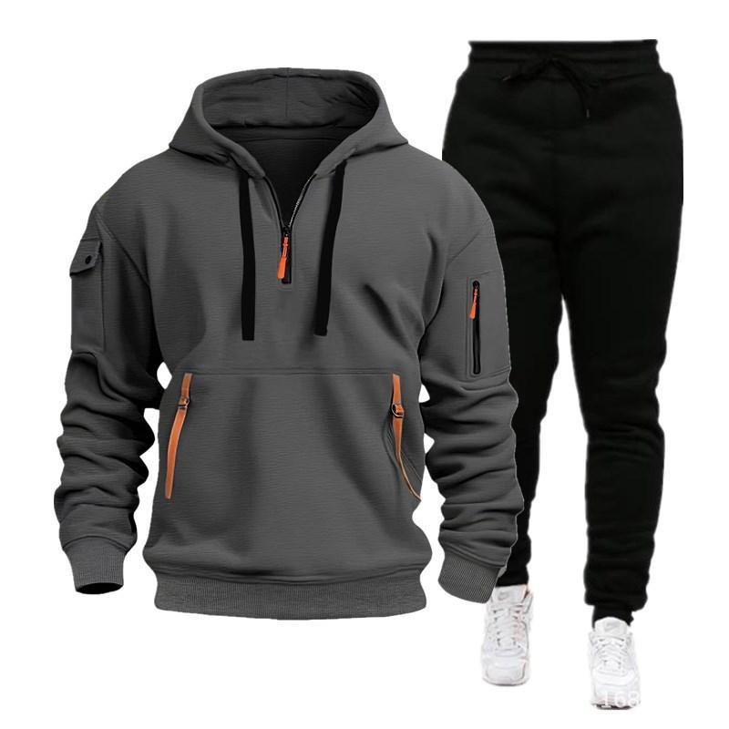 New Spring and Autumn Men's Sweater Set Hoodie Zipper Multi-Pocket Pullover Sports and Leisure Sweater Set