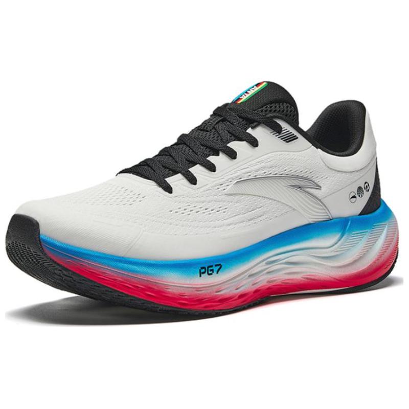 Anta Pg7 Textile, Rubber Abrasion Resistant Low Top Long Distance Running Shoes Men's White Blue Red Sneakers